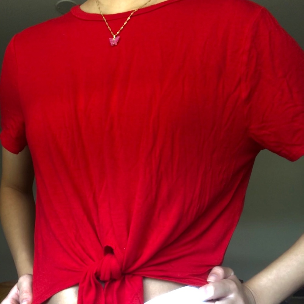 Red tie front crop top